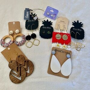 10 pair new earrings fun bold large long dangle Clair cz studs wooden hoops